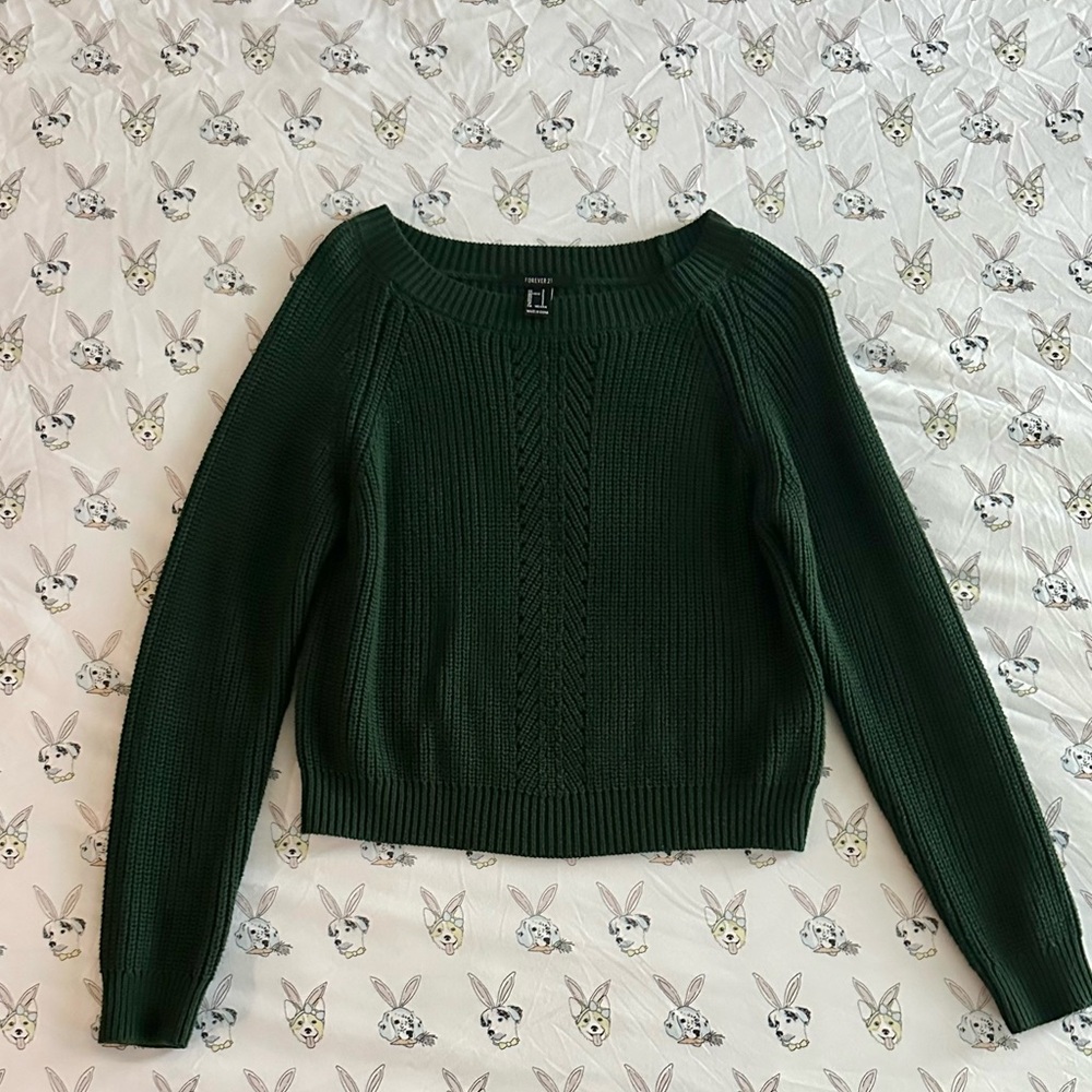 Forever 21 Dark Green Cropped Sweater
